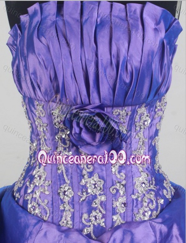 Eggplant Purple Taffeta Ball Gown Pick-ups and Hand Made Flower Quinceanera Dresses