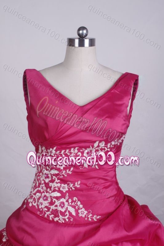 Fashionable Ball Gown V-Neck Appliques and Pick-ups Hot Pink Quinceanera Dresses