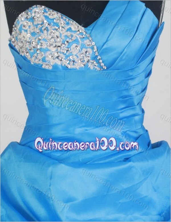 Blue Sweetheart Ball Gown Beading Taffeta Quinceanera Dress with Pick-ups