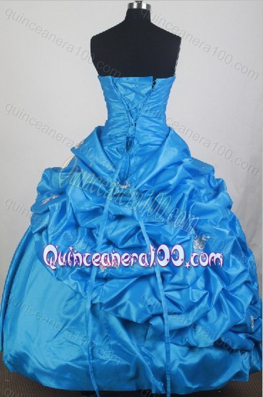 Blue Sweetheart Ball Gown Beading Taffeta Quinceanera Dress with Pick-ups