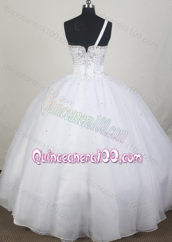 Ball Gown One Shoulder White Tulle Quinceaneara Dress