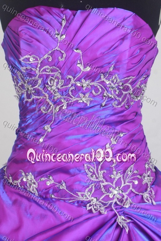 Classical Purple Ball Gown Strapless Embroidery and Pick-up Quinceanera Dresses