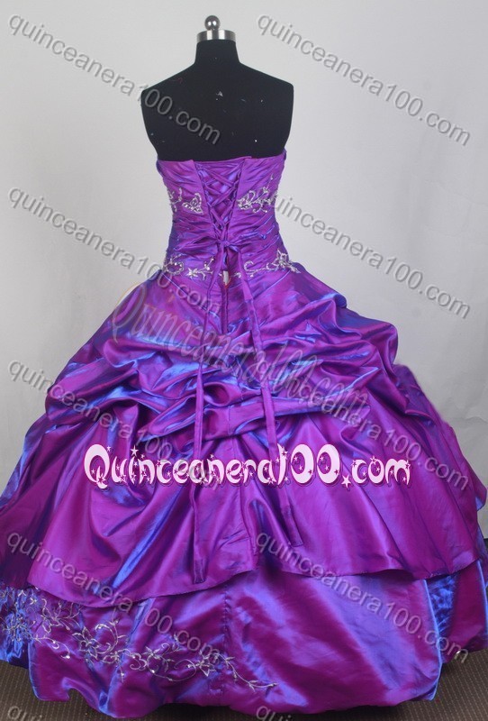 Classical Purple Ball Gown Strapless Embroidery and Pick-up Quinceanera Dresses