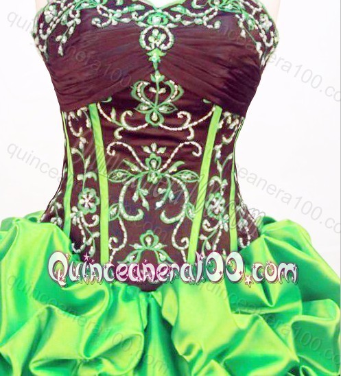 Exquisite Ball Gown Strapless Green Quinceanera Dress with Pick-ups and Embroidery