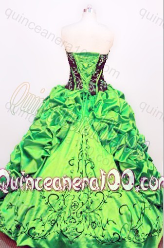 Exquisite Ball Gown Strapless Green Quinceanera Dress with Pick-ups and Embroidery