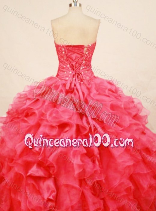 Fashionable Ball Gown Sweetheart Beading and Ruffers Coral Red Quinceanera Dress