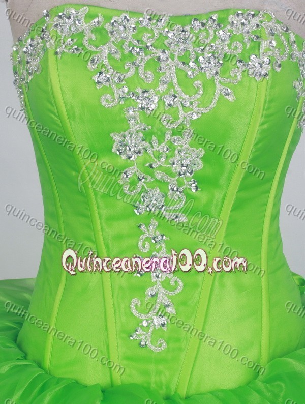 Luxurious Spring Green Ball Gown Strapless Embroidery Quinceanera Dresses