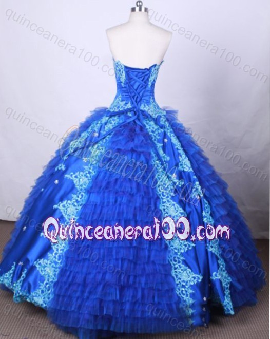 Modest Ball Gown Strapless Blue Appliques And Beading Quinceanera Dresses