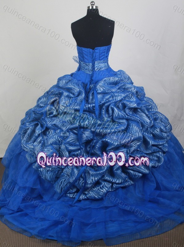 Strapless Ball Gown Appliques Quinceanera Dress Blue Organza