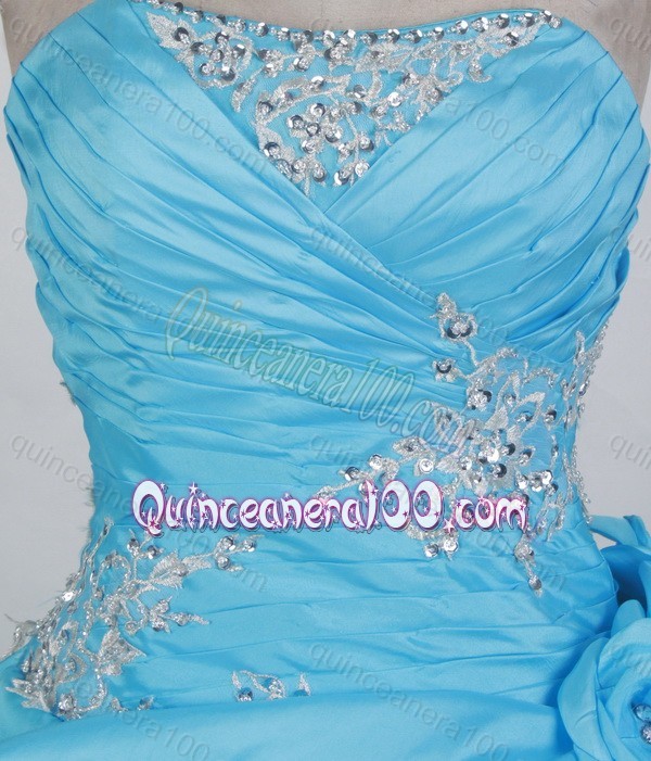 Strapless Ball Gown Beading and Appliques Baby Blue Taffeta Quinceanera Dresses