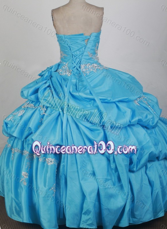 Strapless Ball Gown Beading and Appliques Baby Blue Taffeta Quinceanera Dresses