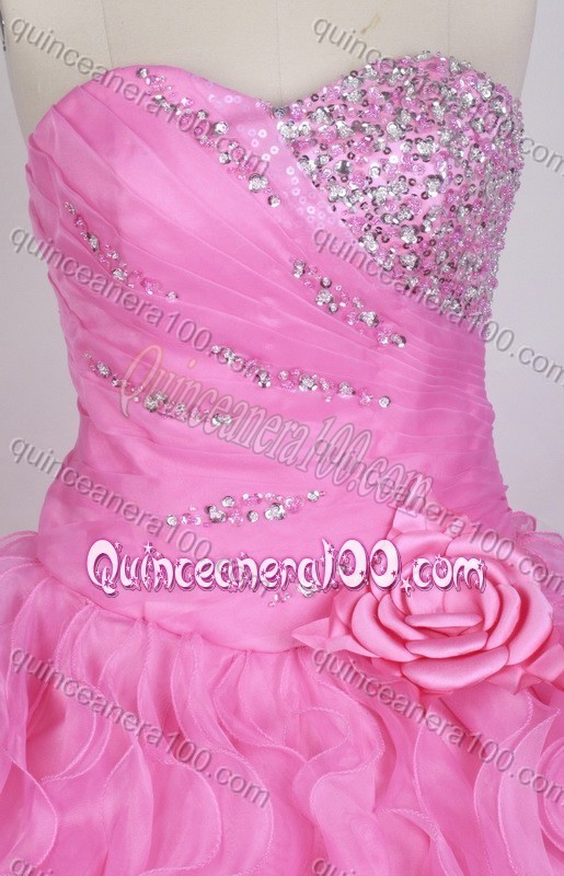 Beautiful Beading and Ruffles Ball Gown Sweetheart Rose Pink Quinceanera Dresses