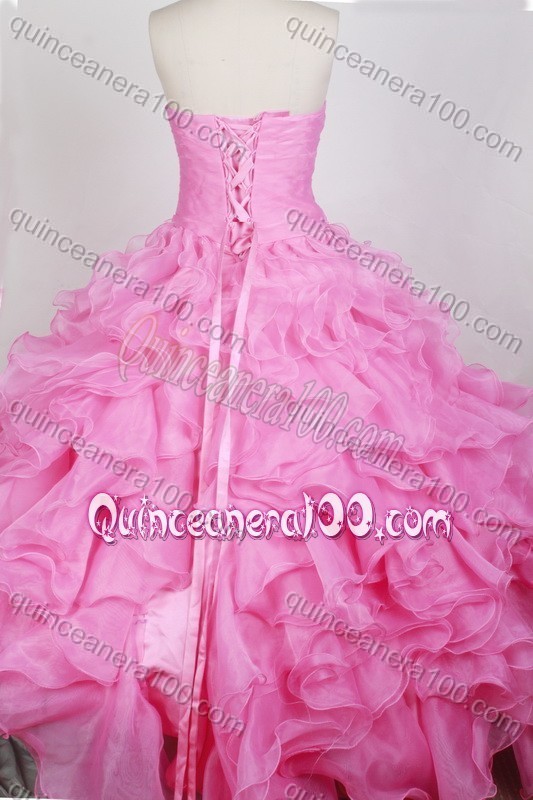 Beautiful Beading and Ruffles Ball Gown Sweetheart Rose Pink Quinceanera Dresses