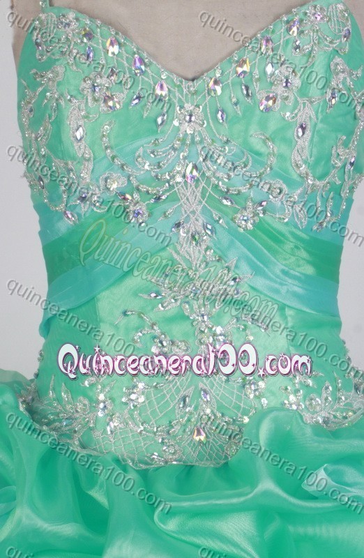 Beautiful Green Ball Gown Straps Appliques And Pick-ups Quinceanera Dress