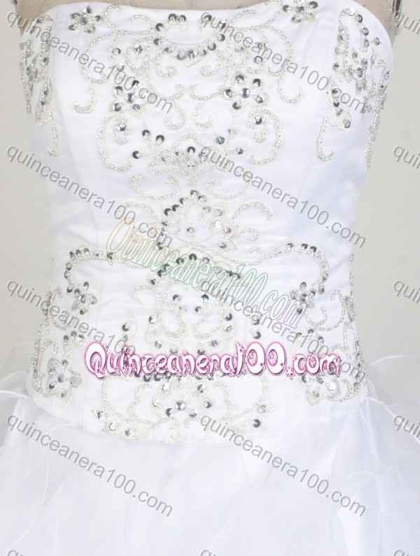 Classical White Ball Gown Strapless Embroidery And Ruffles Quinceanera Dress