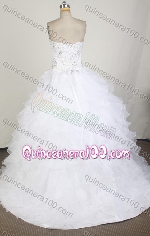 Classical White Ball Gown Strapless Embroidery And Ruffles Quinceanera Dress