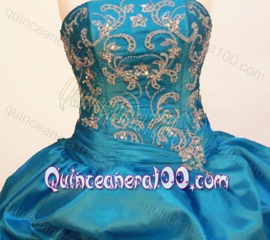 Discount Strapless Ball Gown Blue Quinceanera Dress With Appliques And Pick-ups