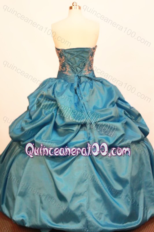 Discount Strapless Ball Gown Blue Quinceanera Dress With Appliques And Pick-ups