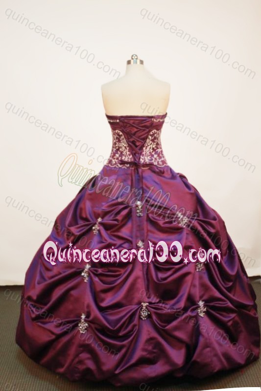 Elegant Strapless Ball gown Pick-ups Appliques And Beading Quinceanera Dress In Purple