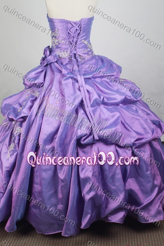 Exclusive Lavender Embroidery Ball Gown Strapless Quinceanera Dresses With Pick-ups