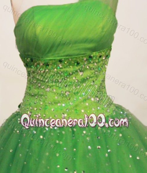 Gorgeous Beading Ball gown One Shoulder Neck Quinceanera Dress In Spring Green