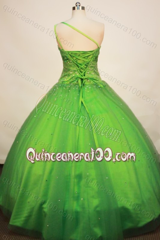 Gorgeous Beading Ball gown One Shoulder Neck Quinceanera Dress In Spring Green