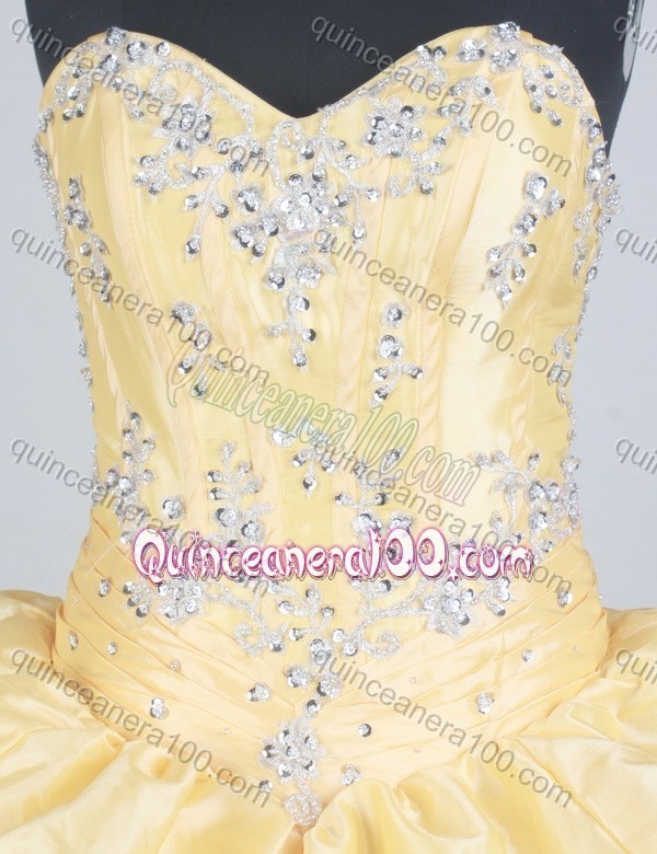 Luxurious Yellow Ball Gown Sweetheart Beading And Pick-ups Quinceanera Dress