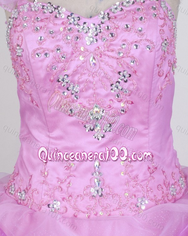 One Shoulder Ball Gown Beading Quinceanera Dress in Rose Pink