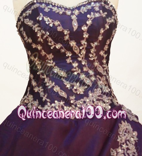 Pretty Appliques and Pick-ups Ball Gown Strapless Purple Quinceanera Dress