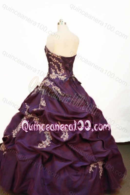 Pretty Appliques and Pick-ups Ball Gown Strapless Purple Quinceanera Dress