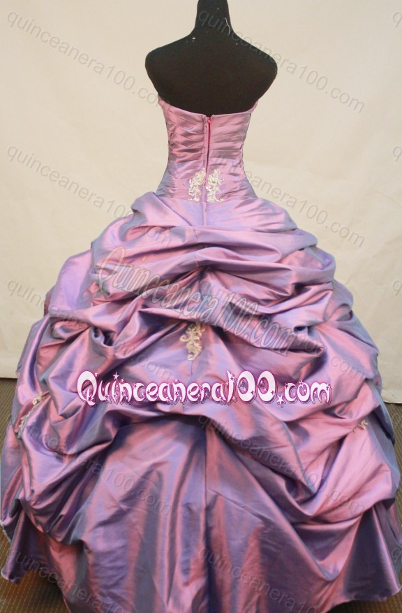 Pretty Ball Gown Lilac Strapless Appliques And Pick-ups Quinceanera Dress