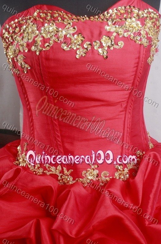 Romantic Ball Gown Embroidery Strapless Red Chapel Train Quinceanera Dresses