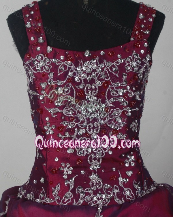 Straps Ball Gown Beaded Decorate Quinceanera Dresses in Burgundy