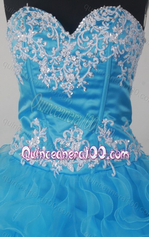 Sweetheart Beading and Ruffles Beautiful Blue Ball Gown Quinceanera Gowns