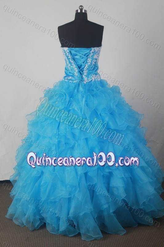 Sweetheart Beading and Ruffles Beautiful Blue Ball Gown Quinceanera Gowns