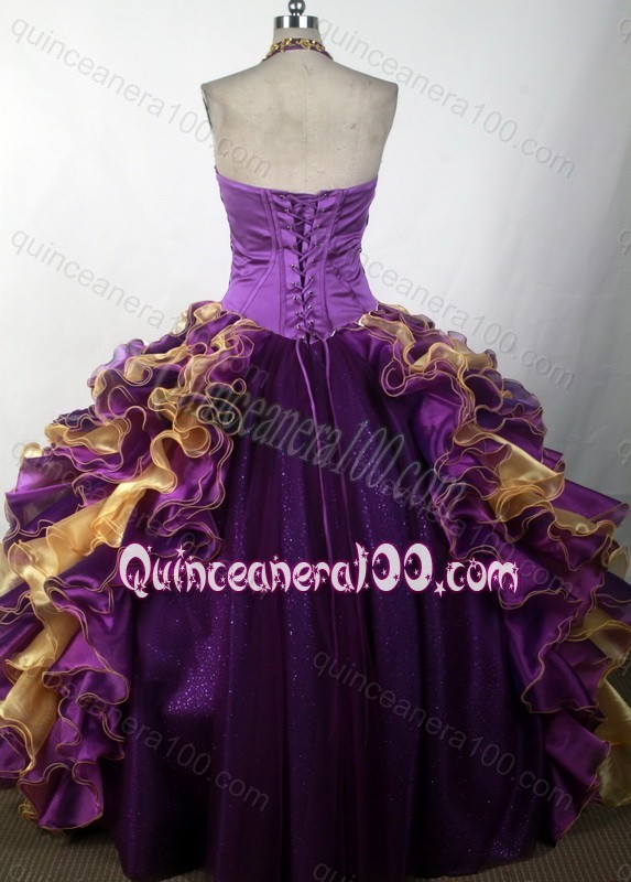 Halter Top Beading and Appliques Ruffles Multi-color Quinceanera Dresses