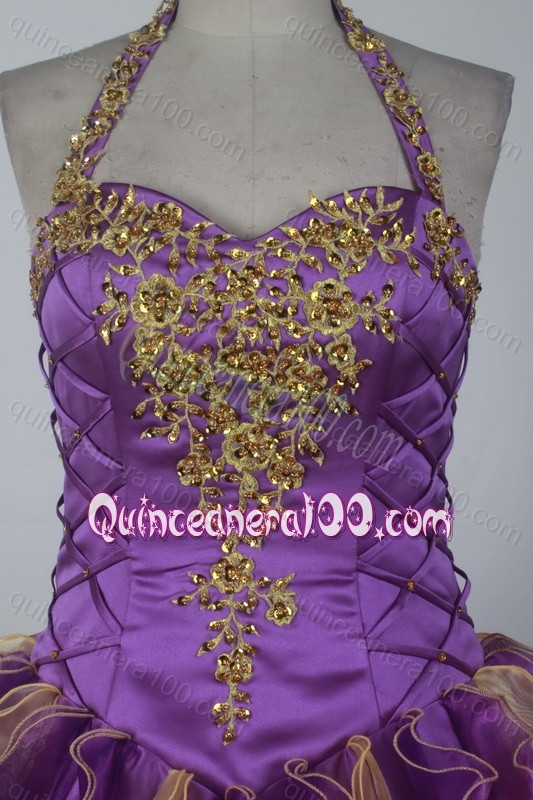 Halter Top Beading and Appliques Ruffles Multi-color Quinceanera Dresses