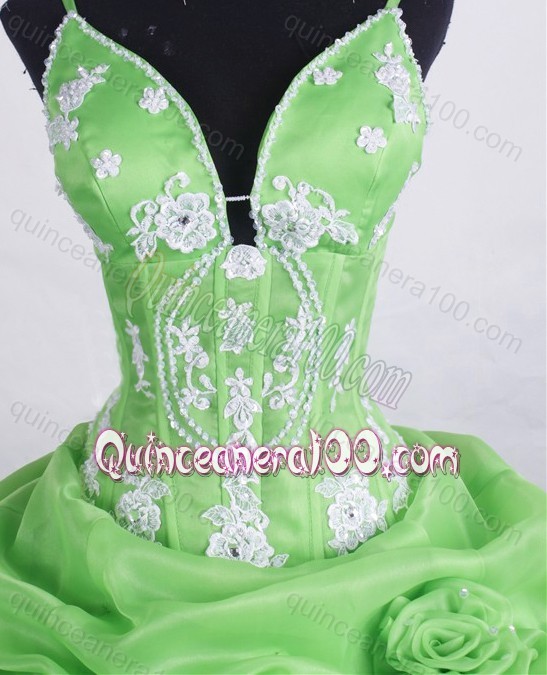 Beautiful Ball Gown Straps Spring Green Quinceanera Dresses with Appliques And Pick-ups