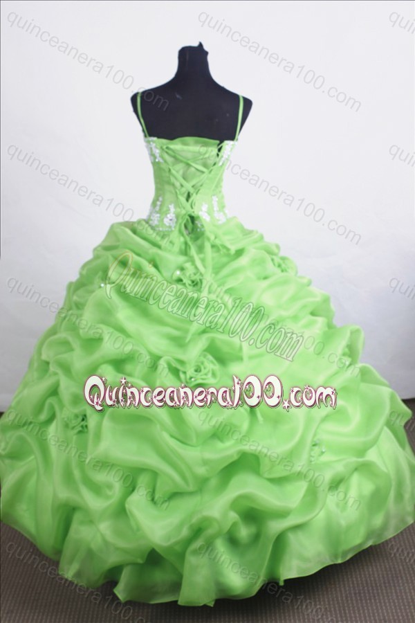 Beautiful Ball Gown Straps Spring Green Quinceanera Dresses with Appliques And Pick-ups