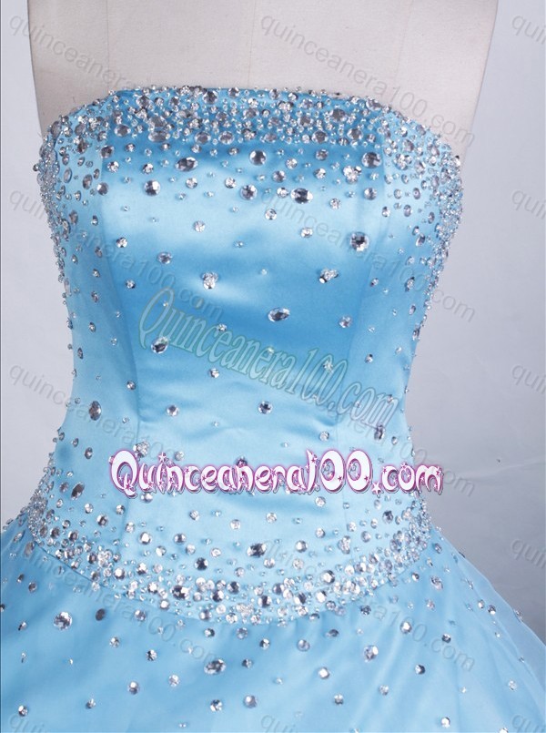 Elegant Light Blue Ball Gown Strapless Beading Quinceanera Dresses