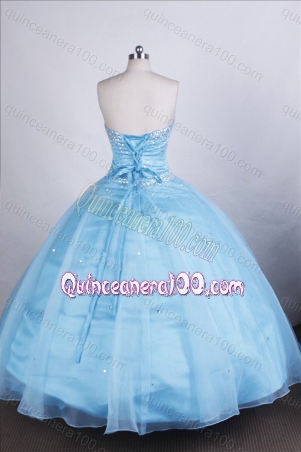 Elegant Light Blue Ball Gown Strapless Beading Quinceanera Dresses