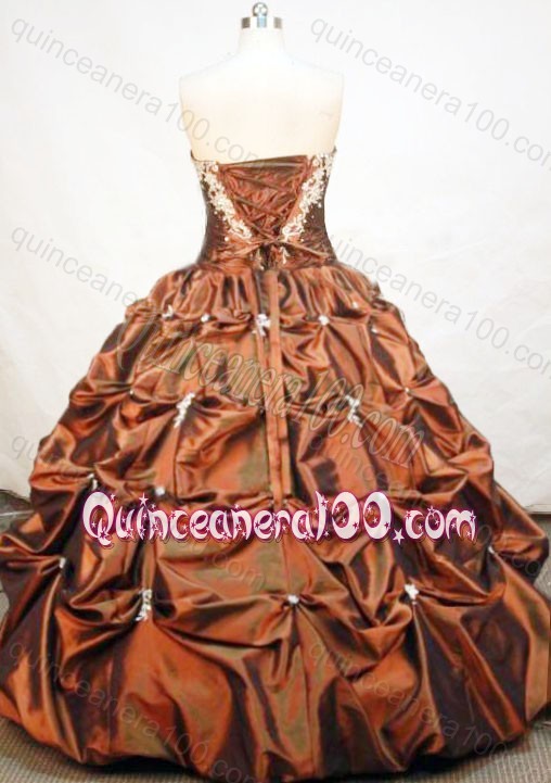 Formal Brown Sweetheart Ball Gown Quinceanera Dress With Appliques And Pick-ups