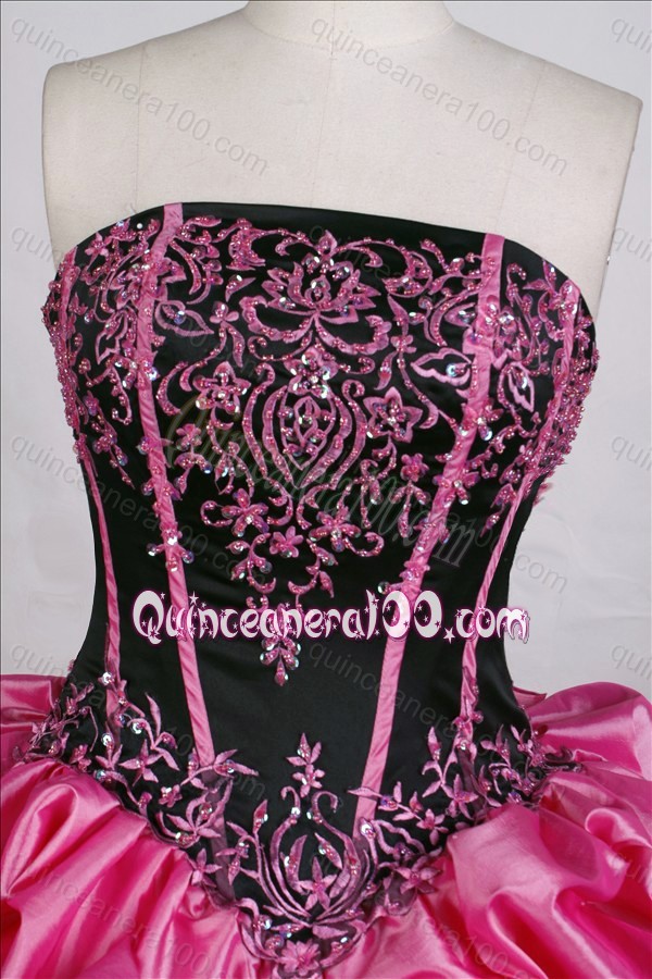 Gorgeous Rose Pink Ball Gown Strapless Pick-ups And Embroidery Quinceanera Dresses