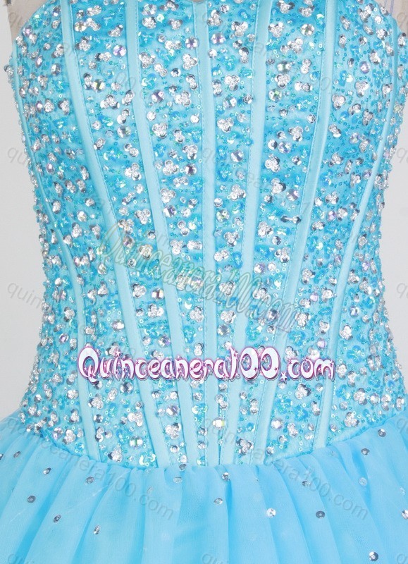 Luxurious Ball Gown Beading Aqua Blue Lace-up Quinceanera Dress