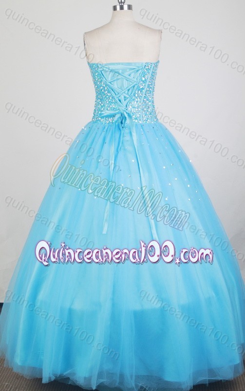 Luxurious Ball Gown Beading Aqua Blue Lace-up Quinceanera Dress