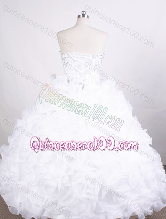 Luxurious Ball Gown Strapless White Organza Beading And Ruffles Quinceanera Dresses