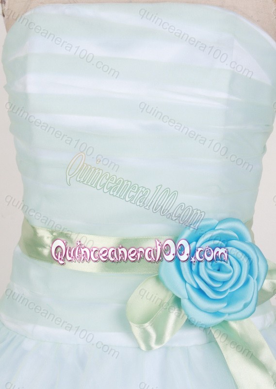 Modest Ball Gown Hand Made Flower Light Blue Quinceanera Dress