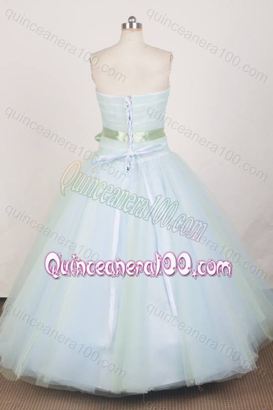 Modest Ball Gown Hand Made Flower Light Blue Quinceanera Dress