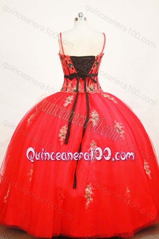 Modest Straps Ball Gown Red Quinceanera Dresses With Appliiques