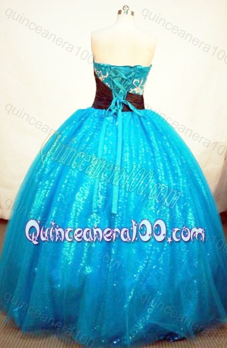 Popular Ball Gown Aqua Blue Strapless Quinceanera Dresses With Appliques